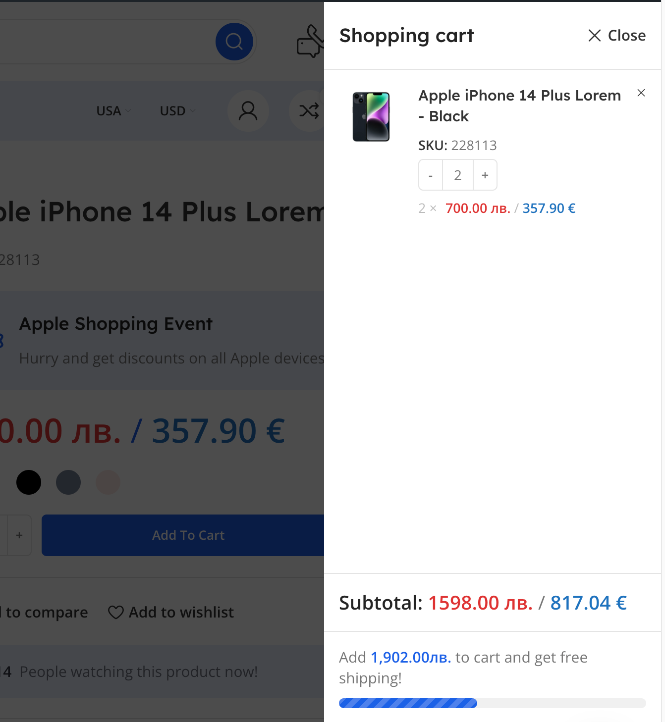 Dual Currency, Bulgaria in the EuroZone, BGN & EUR Price WordPress Plugin, WooCommerce Integration, WooCommerce, Mini-cart Showcase of Dual Currency